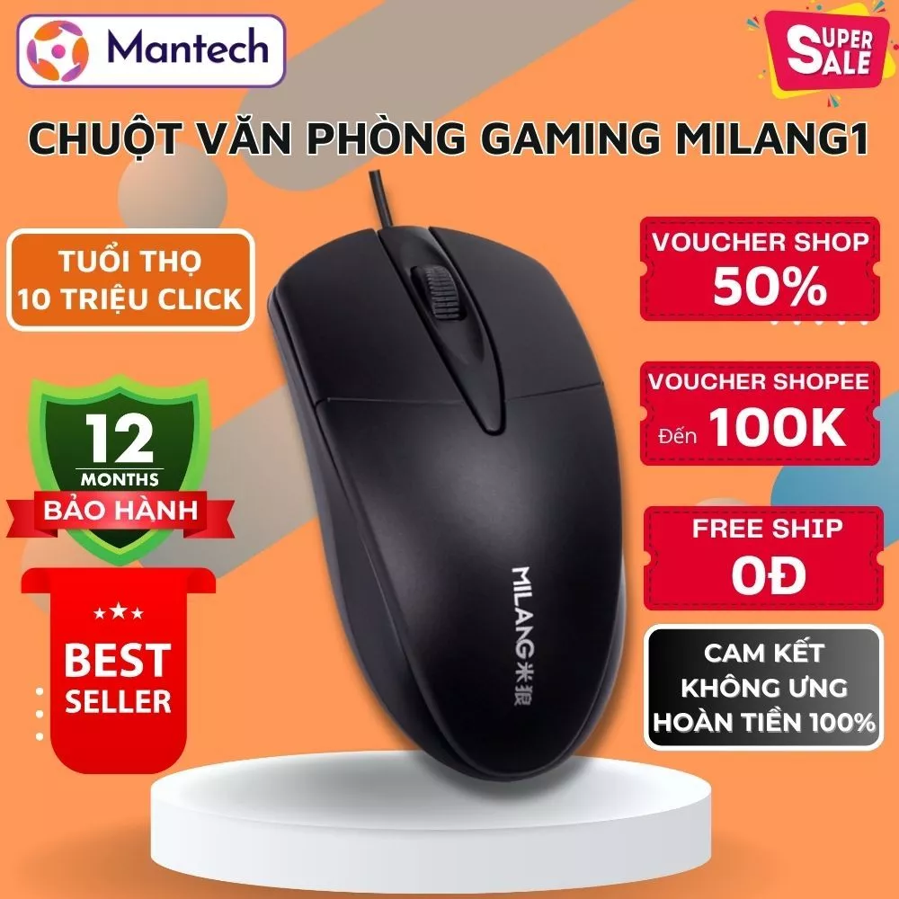 Chuột Có Dây Máy Tính Văn Phòng Milang1 Thiết Kế Công Thái Học Ôm Tay Kết Nối Đa Năng Cho Pc Laptop