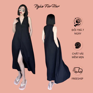 VIEN DRESS- Đầm Suông Sát Nách Cổ V, Đầm Maxi Sát Nách, Đầm Suông Cổ V