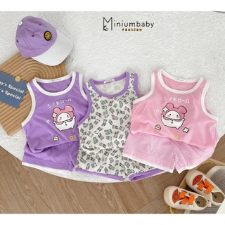 Set bộ quần áo ba lỗ cho bé họa tiết nhỏ chất cotton thấm hút, mềm mịn bé mặc nhà, đi chơi thoải mái Miniumbaby SB1954