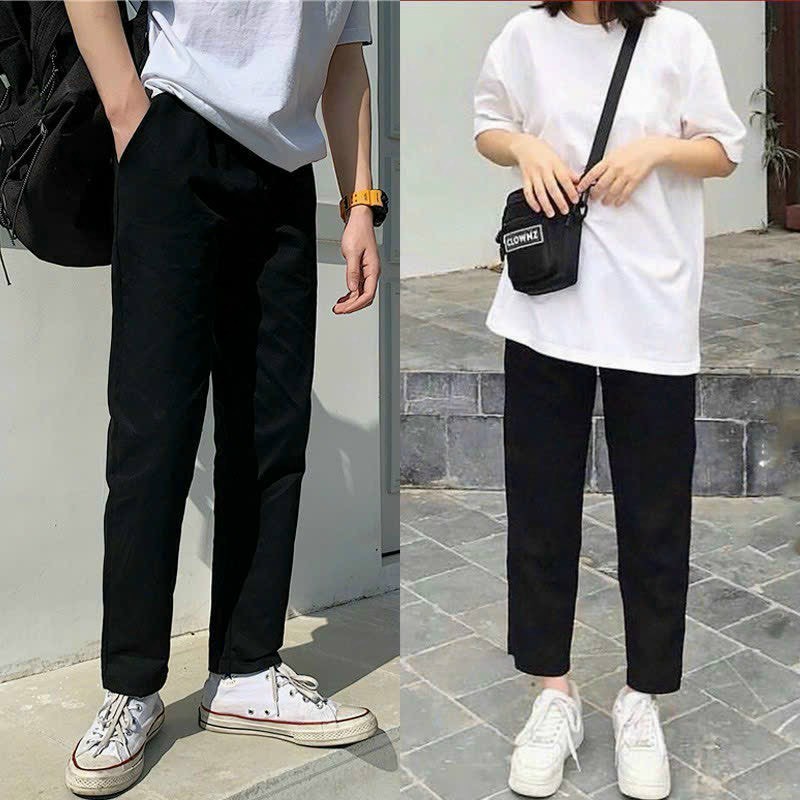 Quần kaki  BASIC dài trơn nam nữ , lưng thun có dây rút eo , quần BAGGY Top Đen