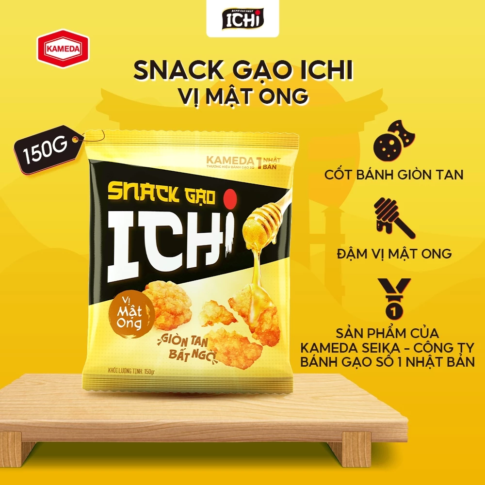 Snack gạo Nhật ICHI vị mật ong gói 150g, bánh gạo chiên viên nhỏ ăn vặt giòn tan, vừa miệng