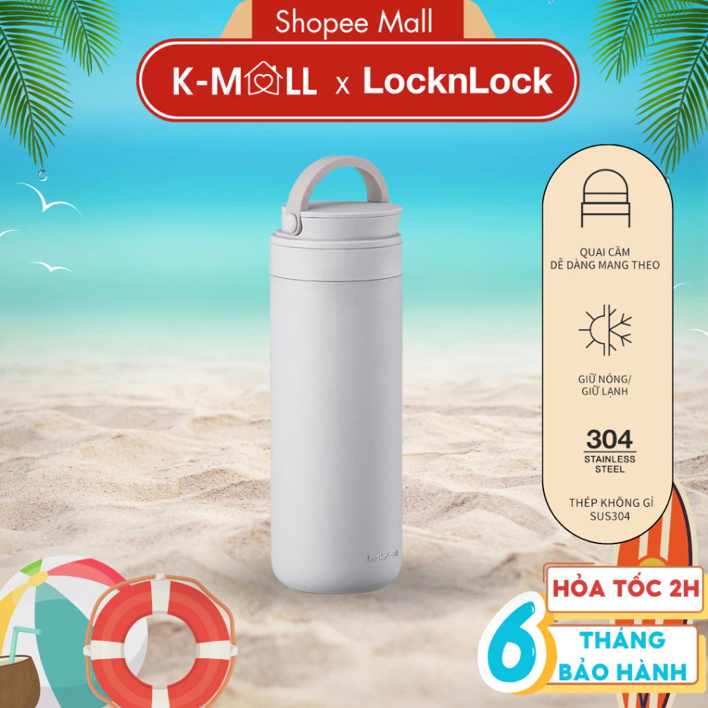 Bình giữ nhiệt LocknLock 475ml Metro Two Way LHC4274 màu trắng, thép không gỉ, có quai xách - K-MALL