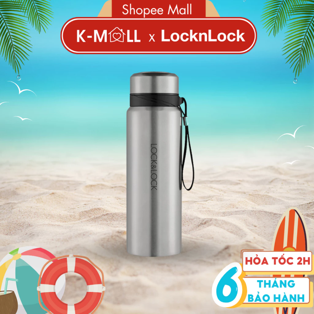 Bình giữ nhiệt LocknLock 800ml Vacuum Bottle LHC6180SLV Có khay lưới lọc trà, dây treo xách - K-MALL