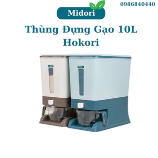 Hộp Đựng Gạo - Thùng Đựng Gạo Tiện Ích 10kg Hokori, Có Cốc Đong Gạo, Nút Bấm Lấy Gạo Tự Động