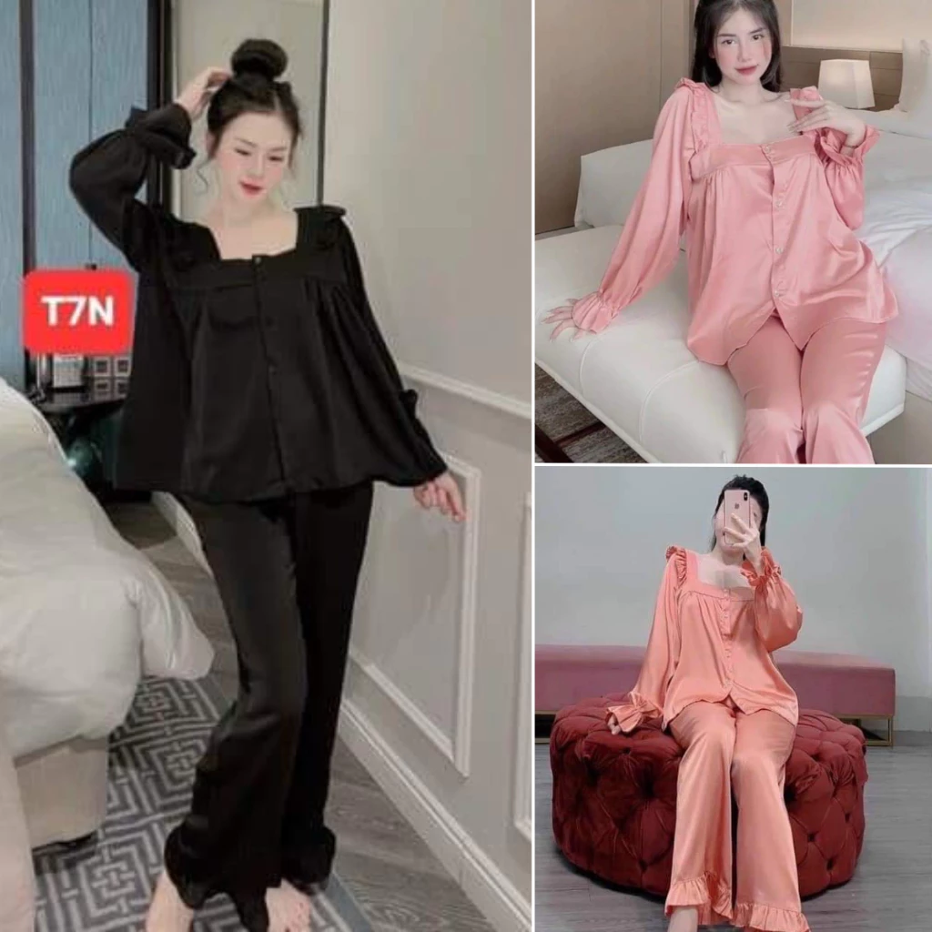 Set Đồ Bộ Pyjama Lụa Kate Tay Dài Quần Dài Siêu Mát Siêu Rẻ Siêu Đẹp Hàng Thiết Kế Tại Xưởng MunLive