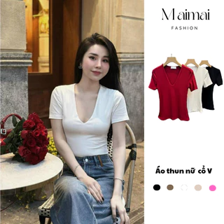 Áo thun nữ đẹp cổ v chất cotton co giãn, áo cổ tim nữ đẹp maimaifashion