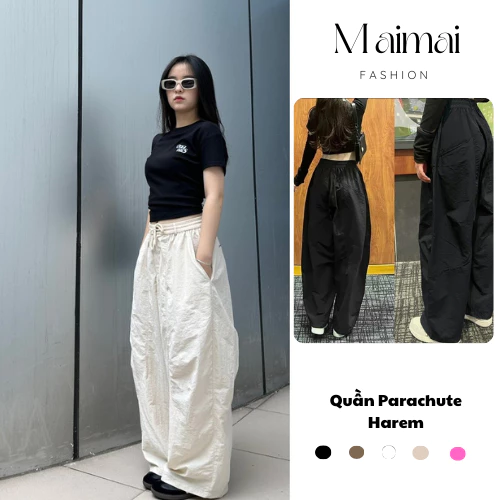 Quần parachute harem nam nữ dáng thụng vitage,quần dài vải kaki cao cấp dễ vận động maimaifashion