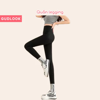 Quần Dài Nữ Legging Cạp Cao GUDLOOK Tập Gym Yoga Nâng Mông Tôn Dáng Màu Đen