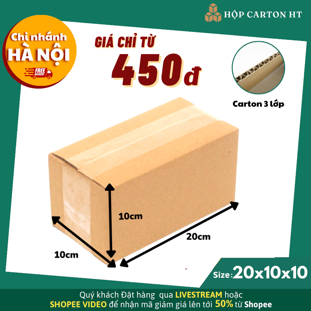 Hộp carton đóng hàng 20x10x10 đựng giày dép, phụ kiện đồ gia dụng giá rẻ - Hộp Carton HT