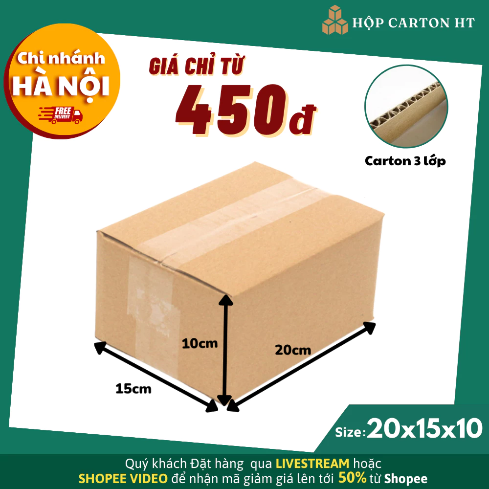 20x15x10 Hộp carton đóng hàng hộp giấy đựng phụ kiện, mỹ phẩm giá rẻ - Hộp Carton HT