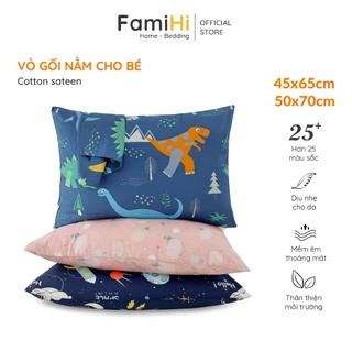 Vỏ gối nằm cho bé trai bé gái 45x65 50x70cm Cotton Sateen FamiHi cao cấp, bao áo gối trẻ em 100% vải sợi tự nhiên.