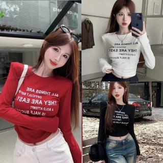 Áo Kiểu Tay Dài Form Croptop In Chữ Cực Xinh Xắn