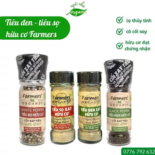 Bột tiêu xay và hạt tiêu đen tiêu sọ hữu cơ có cối xay Farmers