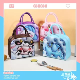 Túi đựng hộp cơm văn phòng giữ nhiệt in hình 3D cute chống thấm nước ChiChi TV27