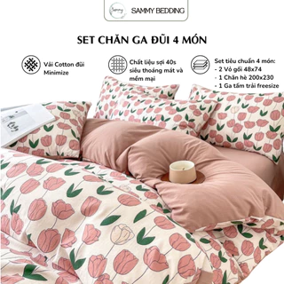 (Hàng cao cấp) Set bộ 4 món chất liệu cotton đũi minimize , Bộ chăn ga gối siêu thoáng mát mềm mại - Chăn ga Sammy