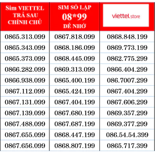 Sim Viettel trả sau cực đẹp, sim số lặp 99 cực chuẩn, shop uy tín