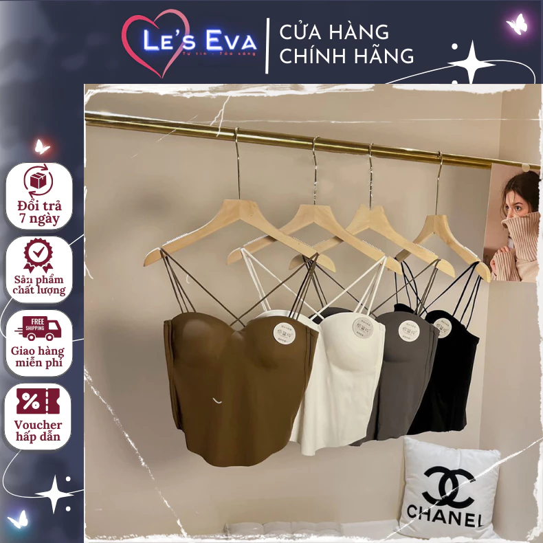 Áo bra lót 2 dây LE'S EVA có đệm ngực ôm lụa lạnh đa năng quyến rũ, thiết kế dây chéo AN03 - LEEVA STORE