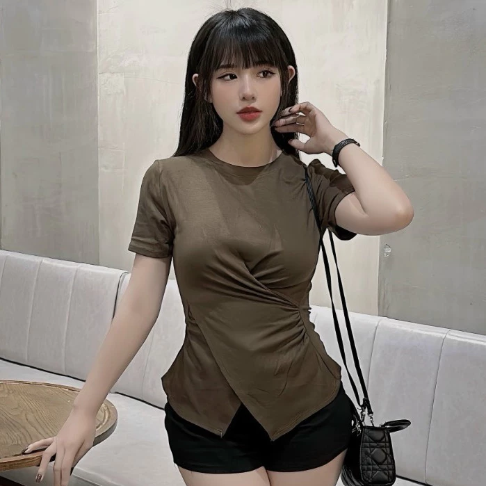 Áo Cộc Nữ Cotton Loại 1 BigSize Vạt Chéo Ôm Eo Tôn Vòng 1 V006