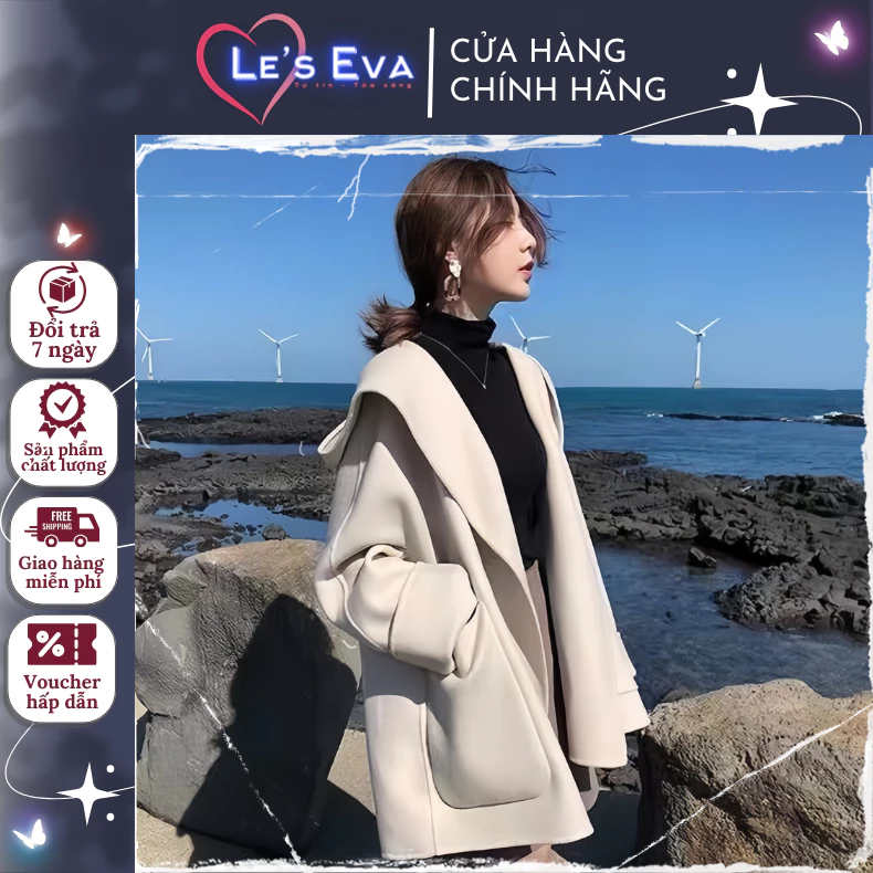 Áo khoác Vải Tweed  , áo khoác dạ Le’s Eva 2 mặt túi rộng phong cách Hàn Quốc Leeva Store AK01
