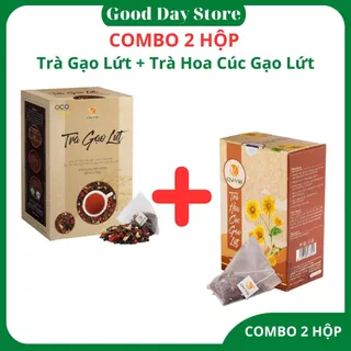 COMBO Trà gạo lứt quê việt và trà hoa cúc gạo lứt quê việt, mỗi hộp 600gram gồm 20 túi lọc nhỏ