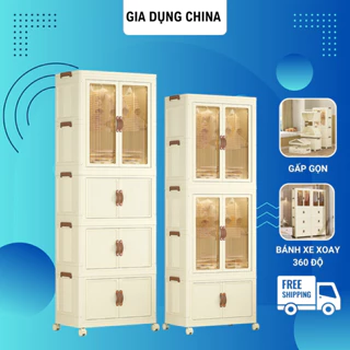 Tủ quần áo gấp gọn, tủ nhựa để đồ đa năng cửa trong suốt khóa nam châm, chất liệu nhựa PP cao cấp