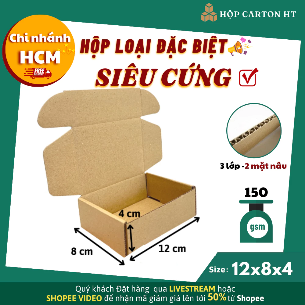 Hộp carton nắp gài 12x8x4 Hộp giấy nắp cài giá rẻ đựng phụ kiện mỹ phẩm tiện lợi- Hộp carton HT