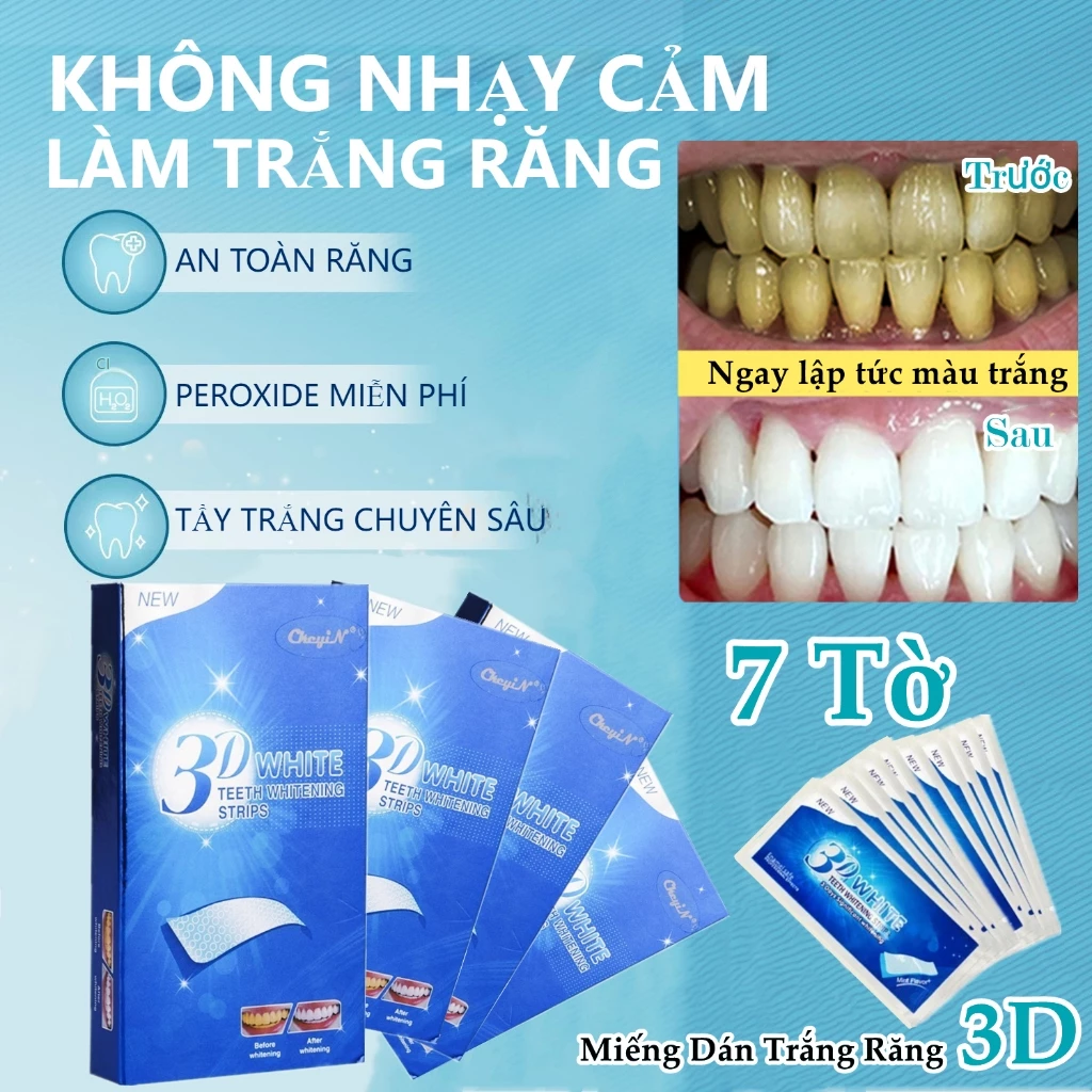 1 Hộp 7 Miếng Dán Trắng Răng 3D Tiện Nhanh Không Gây ê Buốt Phù Hợp Với Mọi Men Răng Giúp Răng Chắc Khoẻ