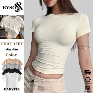 Áo Thun Tay Ngắn RYSO FASHION Form Dài Chất Thun Gân Cổ Tròn Len Tăm Mềm Mát Cao Cấp Ôm Body Cổ Tròn Dáng Dài