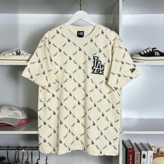 Áo LA monogram đen trắng be hottrend, Áo Thun New Era Boston Mono cotton cưc mát