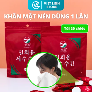 Khăn Mặt Nén Dùng 1 Lần, Bịch 20 Chiếc Khăn Nén Lau Mặt 24x30cm Chất Cotton Mềm Min Nhỏ Gọn Tiện Lợi Việt Linh Store