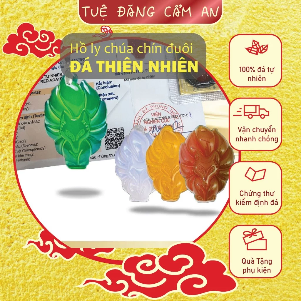 Dây Chuyền Đ.á Hồ Ly Chúa Phong Thủy M.ã Não/lam ng.oc Tự Nhiên DIY Cầu Tìn.h Duyên & Tr.í Tu.ệ - Kèm Giấy Kiểm Định