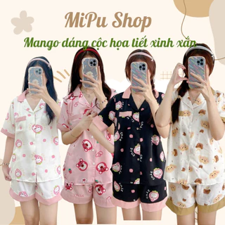 [ ẢNH THẬT ] Pijama lụa mango dáng cộc hoạ tiết xinh xắn  . Bộ ngủ nữ lụa mango mềm mịn nhiều màu đáng yêu