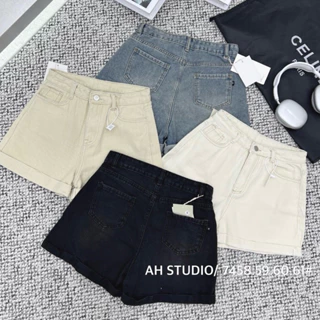 Quần short jean nữ chất denim gập gấu lưng cao tôn dáng mùa hè hàng quảng châu loại 1 (Ảnh thật)