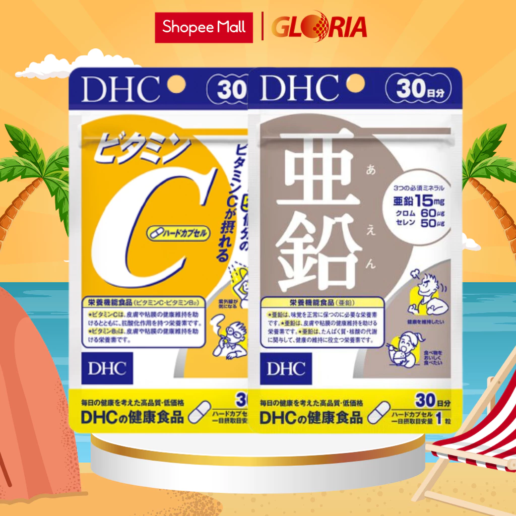 Combo Viên uống DHC Ngừa Mụn, Mờ Thâm 30 Ngày (Zinc Kẽm 30v/gói và Vitamin C 60v/gói)