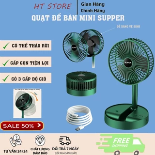 Quạt tích điện mini supper có thể gấp gọn, Điều chỉnh độ cao, Quạt mini để bàn 3 cấp độ gió, Cổng sạc USB