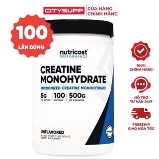 Nutricost Creatine Monohydrate 500g, Hỗ Trợ Tăng Sức Bền và Xây Dựng Cơ Bắp, Made in USA