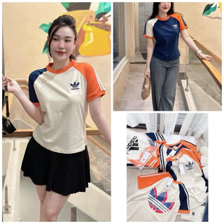 Áo Phông Nam Nữ Adidas Logo Thêu Phối 2 Màu Cam Xanh - Xanh Than Chất Liệu Cotton Mịn 100% Thoáng Mát Hot Trend 2024 Đẹp