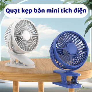 Quạt Mini Tích Điện, Quạt Kẹp Bàn Tích Điện Dung Lượng Pin Lớn Xoay 360 độ Làm Mát Không Khí Tiện Lợi Sử Dụng