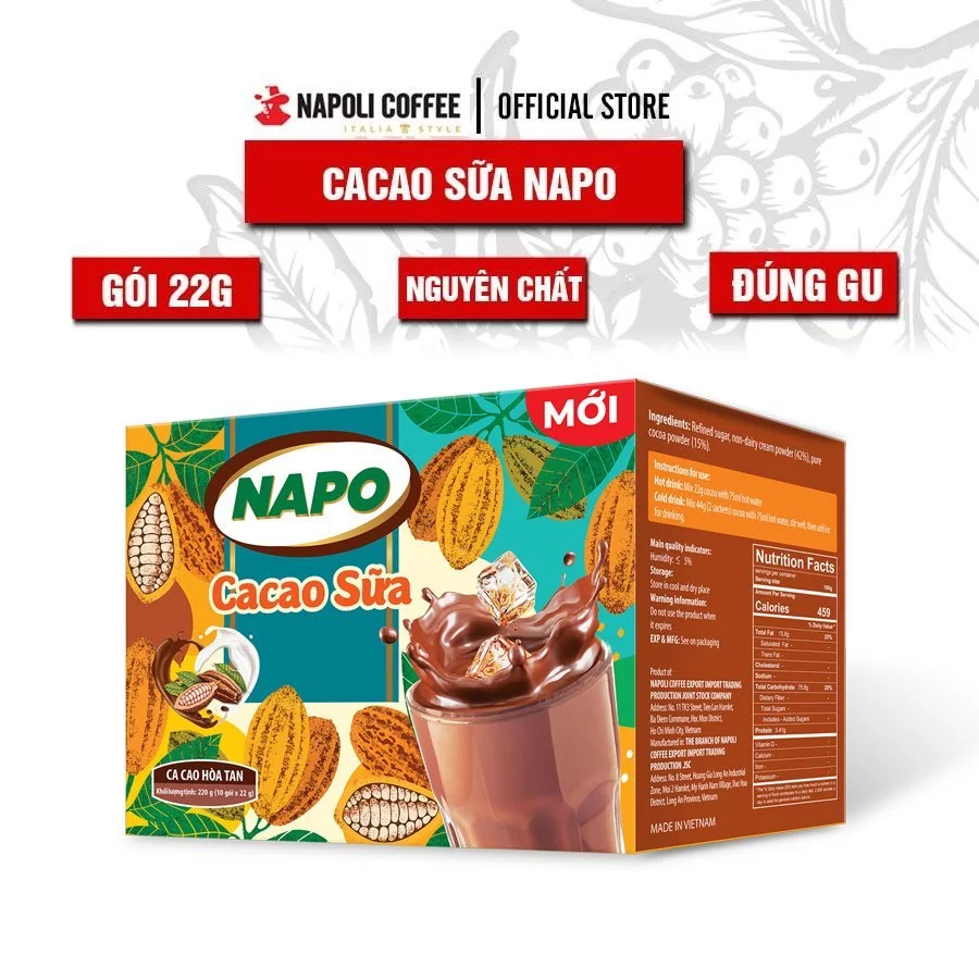 Cacao Napo sữa hòa tan hộp 10 gói x 22g - Napoli Coffee