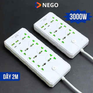 Ổ cắm điện đa năng Nego 3000W cao cấp có cổng sạc type C và cổng Usb 10W chống giật chống cháy an toàn OD22E