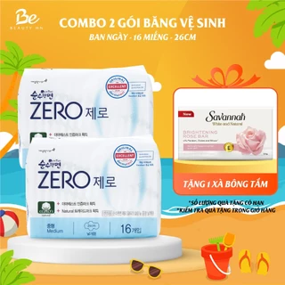 Combo 2 gói băng vệ sinh Kleannara Zero Hàn Quốc siêu êm thoáng ban ngày size M 26cm - 16 miếng/gói