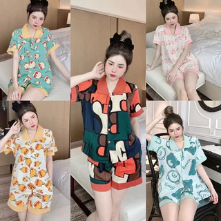 Đồ Bộ Ngủ Nữ Pijama Áo Cộc Quần Đùi Pyjama Bộ Đồ Ngủ Nữ Mặc Nhà Chất Mát Siêu Rẻ Không Nhă Không Xù