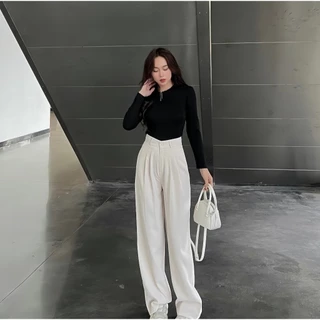 Quần Culottes Ống Rộng Cạp Cao Quần Vải Gold Hàn mặc đi làm đi chơi