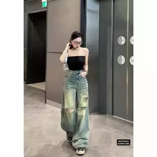 Quần Jean Nữ Ống Suông Rộng Cạp Cao Tulips  ,Quần Bò Jeans Nữ Ống Rộng Phong Cách Ulzzang(5645)