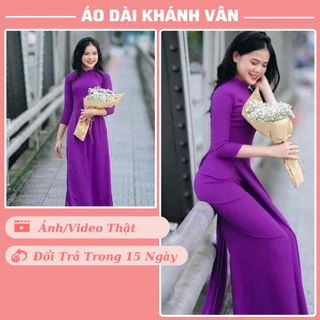 Áo Dài Nữ Trơn, Lụa Mỹ Cao Cấp, Mềm Mịn Mát, 2 Tà, Cổ Cao 2cm, Tay Lỡ, Màu Tím Huế (MD05-TI) - Áo Dài Khánh Vân