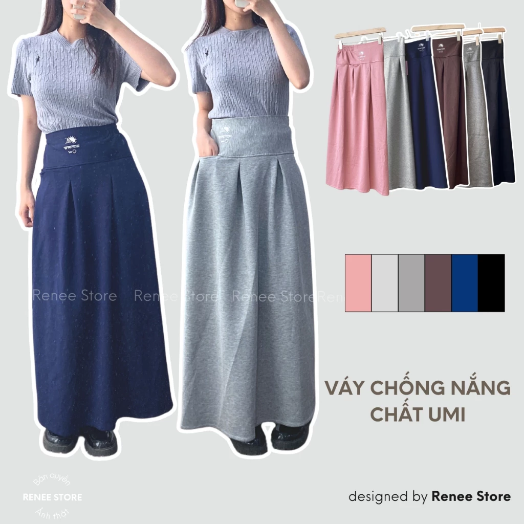(ẢNH THẬT) Váy chống nắng chống gió nữ lưng cao chất nỉ hàn cạp chun, quây chống gió lạnh co giãn Renee Store - VQ2