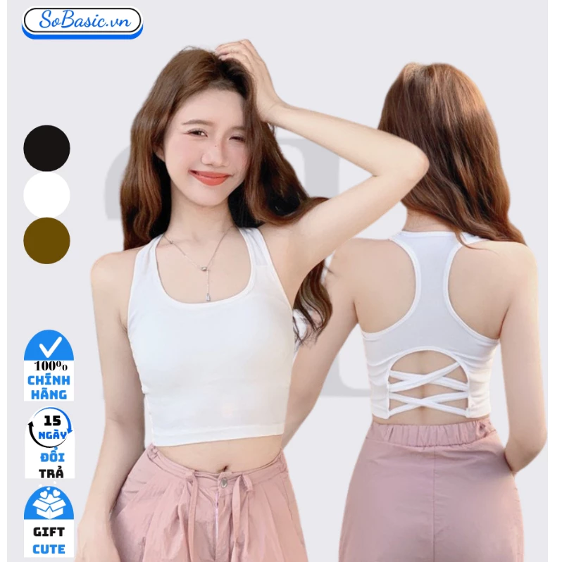 Áo croptop hai dây trơn kiểu tank top 3 lổ crt basic dáng ôm body gợi cảm vải thun mềm mịn Sobasic