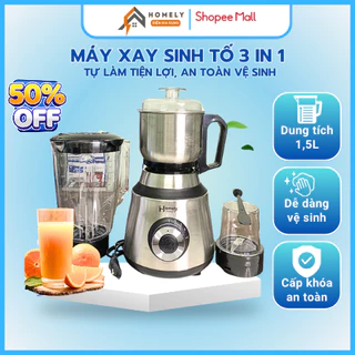 Máy Xay Sinh Tố Homely 3 trong 1,Máy Xay 3 Cối Tiện Lợi, Dung Tích 1,5L, Khóa An Toàn