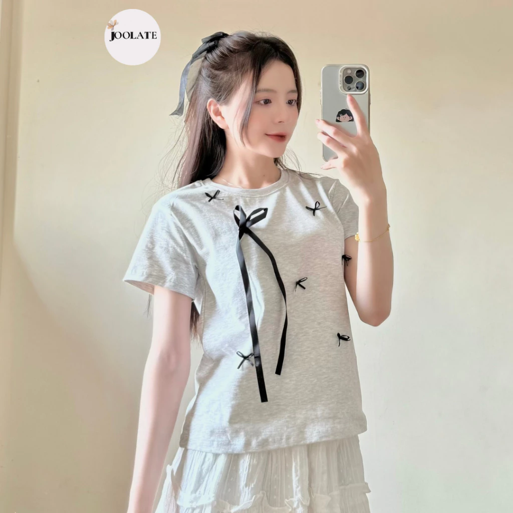 Áo thun baby tee nữ Joolate đính nơ chất thun co dãn 235 P10K4