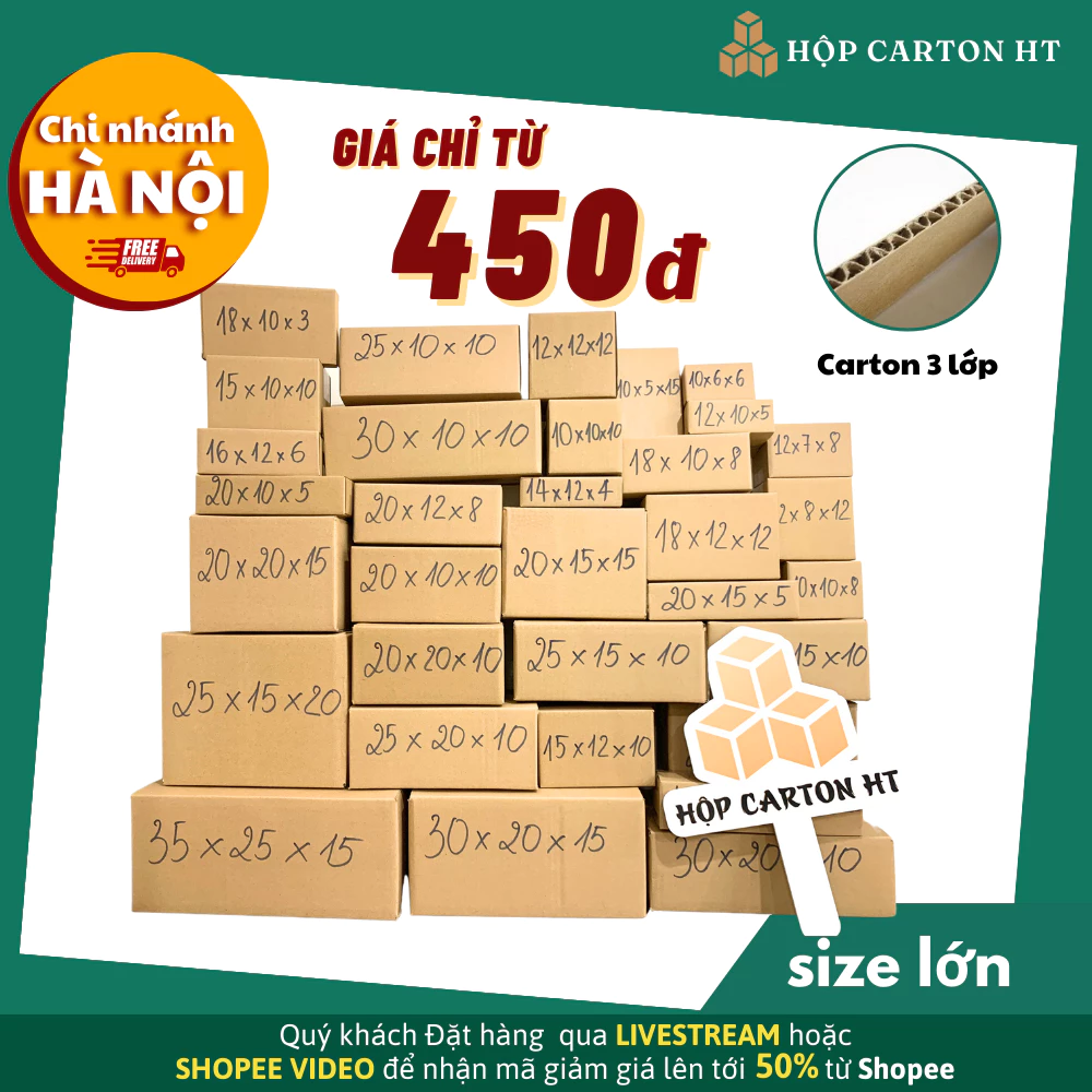 Combo 10 Hộp Carton đóng hàng đẩy đủ kích thước, hộp giấy nhiều size giá rẻ - Hộp Carton HT